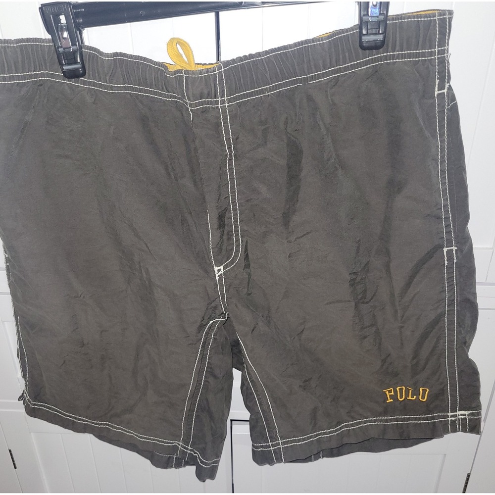 Polo Sport Ralph Lauren Mens Gray Yellow Swim Trunks Board Shorts Size Large Y2K
